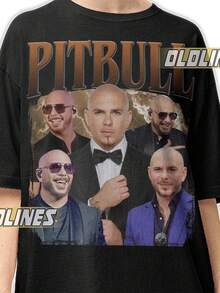 PITBULL BOOTLEG SHIRT / Pitbull Rapper Concert Band Tee / Armando Christian Pérez Vintage-Shirt / Mr. World Wide Merch - Negro - Ver 1