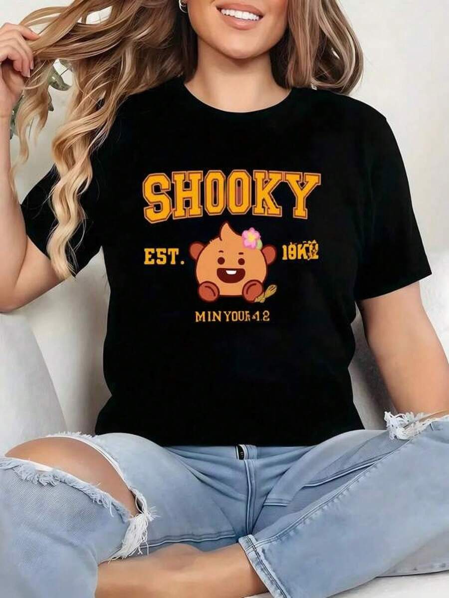 Camiseta Mujer, Shooky, K-, Coreana Casual,blusas elegantes dama,tops,parejas,blusas curvy mujer. - Negro - Ver 1