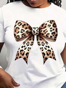 Camiseta con Lazo Coqueta, Camiseta con Lazo Estampado de Leopardo, Camiseta Estética Coqueta, Camiseta con Lazo, Regalo para Amantes del Estampado de Leopardo, Camiseta Linda con Lazo, Camiseta de Mujer - Blanco - Ver 6