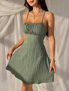 Vestido exclusivo sin espalda tejido en verde para mujeres - Verde - Ver 6