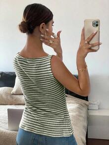 Camisa sin mangas casual para mujer, sencilla y de moda para uso diario - Verde - Ver 2