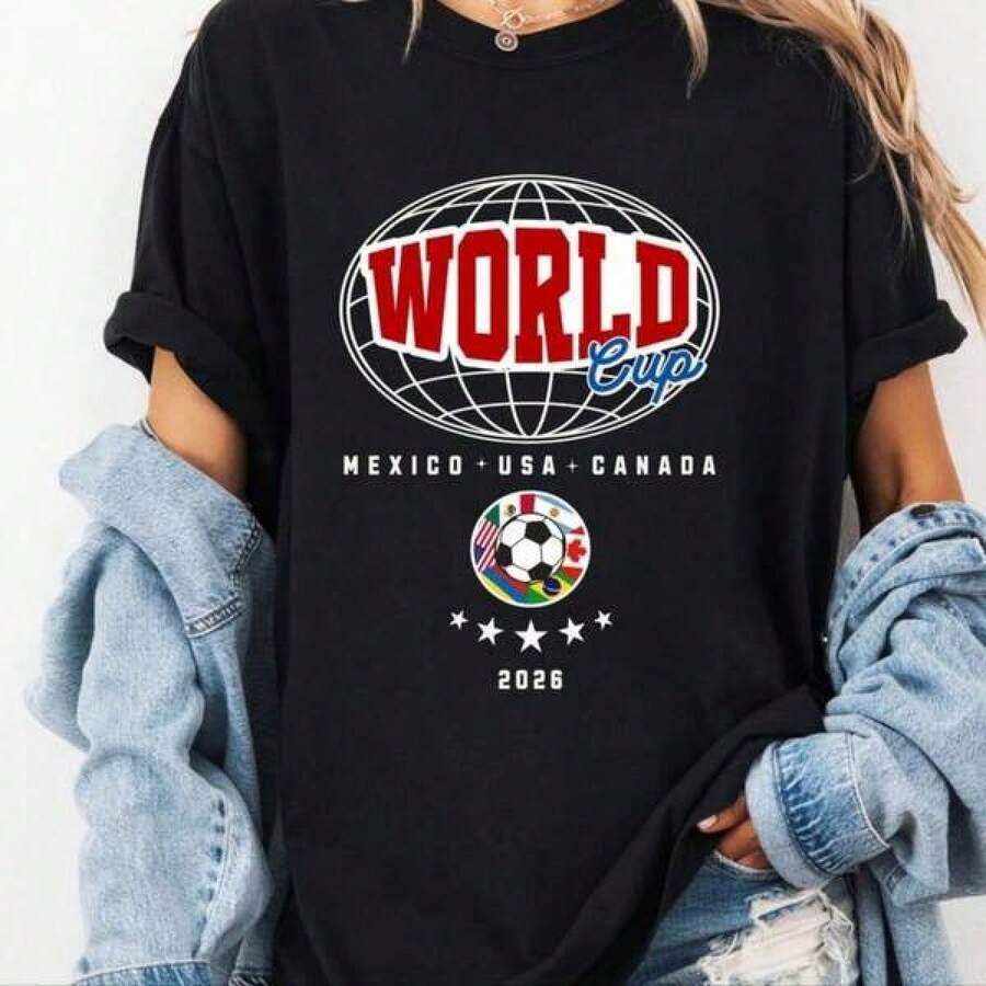 Camiseta de la Copa Mundial 2026, Camiseta Retro de Fútbol, EE.UU. México Canadá - Negro - Ver 1
