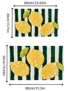 1pc Green & White Striped Bath Mat With Lemon Pattern, Made Of Crystal Velvet, Machine Washable, Suitable For Bathroom, Bathroom Entrance, Bathtub, Shower Area, Vanity, Adds Cheerfulness, Ins Style, Suitable For Spring And Summer - A - View 7