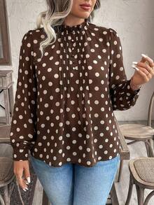 Blusa elegante de talla grande para mujer 2025 con encaje jacquard, parches y mangas con volantes, cintura ceñida y silueta evasé, adecuada para volver al colegio, graduación, vacaciones, San Valentín, festivales de música, Día de la Madre, Hallow - Marrón 4 - Ver 3