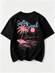Women's T-Shirts With Print. Single Garment Only, Not A 3-Piece Set. 1 Piece/Set Of Short-Sleeved T-Shirts Suitable For Streetwear. Oversized Round Neck Top For Daily Outings, Camping, Concerts, Hip-Hop, Rock, And Rap Events. Leopard Print "Plus Size Love Please" Round Neck, Short Sleeves, Casual Style, Y2K Aesthetic, Street Style, Suitable For Dates, Girls' Nights Out, And Casual Summer Wear. - 黑色 - 查看 2