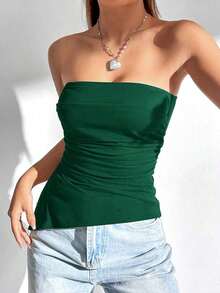 Top Sin Tirantes Con Pliegue Dividido - Verde Oscuro - Ver 4