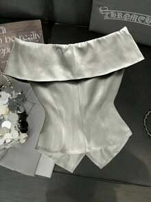 Blusa roja de mujer con hombros descubiertos y cuello, con botones dorados con rosas, ajustada y sexy, perfecta para el Día de San Valentín, elegante para fiestas/cumpleaños, Día de San Valentín, fiestas casuales y atuendo de viaje - Gris Claro - Ver 2