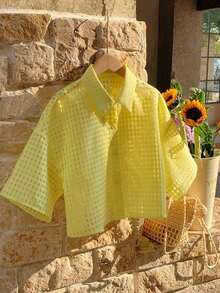 Blusa corta tejida amarilla para mujeres - Amarillo 2 - Ver 6
