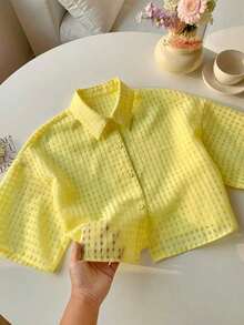 Blusa corta tejida amarilla para mujeres - Amarillo 2 - Ver 7