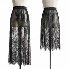 Elegant Black Skirt In 2 Lengths, Long Sheer Tulle Skirt With White Lace, High-Waisted Elastic Midi Beach Skirt, Drop Shipping - 黑色 60厘米 - 查看 4