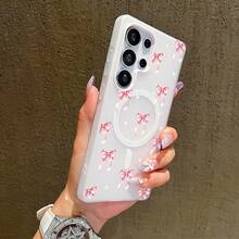 Funda para teléfono: Funda para teléfono adecuada para Samsung Galaxy S23 S23plus S24  S24Ultra S25 S25Plus S25Ultra S26 S26Ultra S26Plus, a prueba de golpes, de doble capa, imitación de gelatina, magnética, con borde completo, fácil de limpiar, con diseño de lazo y corazón. - Blanco - Ver 3