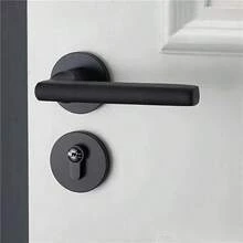 1pc Black Interior Door Handle, Heavy Duty Matte Black Door Knob, Metal Double Door Lock, Single Side Pull Bar, Suitable For Wardrobe, French Doors And Pantry, Matte Black, Reversible Inside Push/Pull Bar, Seamless Integration Of Technology And Modernity, Easy Installation, Convenient To Use, Rich Texture - Black - View 2