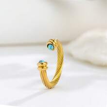 BMOR Anillo abierto ajustable con textura retorcida y turquesa incrustada, anillo de dedo apilable estilo bohemio chapado en oro para mujer, joyería de uso diario para fiestas y regalos - La apertura es ajustable - Ver 13