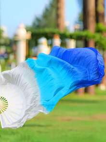 1pc Ombre Color Long Faux Silk Belly Dance Fan, Dance Performance Prop, Gradient Color, Silk Fan Suitable For Dance Practice And Performance, Lightweight And Easy To Use, Suitable For Adult Fitness/Dance Troupe - Multicolor - View 12