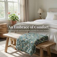 1pc Lightweight Floral Boho Style Ultrasonic Quilted Thin Blanket, Suitable For Summer, Skin-Friendly & Breathable, Versatile Design For Pets, RVs, Travel, Camping, Sofa, Office Chair, Bedroom, Easy Care Machine Washable, Great Summer Gift - Small Floral Print - Green - View 4