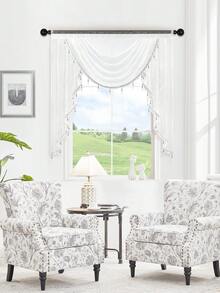 1pc White Short Valance With Pearl Trim, Modern Luxury Wave Style Curtain, Suitable For Holiday Party, Living Room, Bedroom Window & Door Decor, 1-4 Wave Width Options, Curtain Rod Not Included - White - View 1