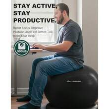 Trideer Silla de bola de yoga, silla de bola de ejercicio con base para escritorio de oficina en casa, bola de estabilidad y asiento de bola de equilibrio para aliviar el dolor de espalda, pelota de entrenamiento de gimnasio en casa para abdominales, bola de embarazo con bomba - Negro con bandas - Ver 3