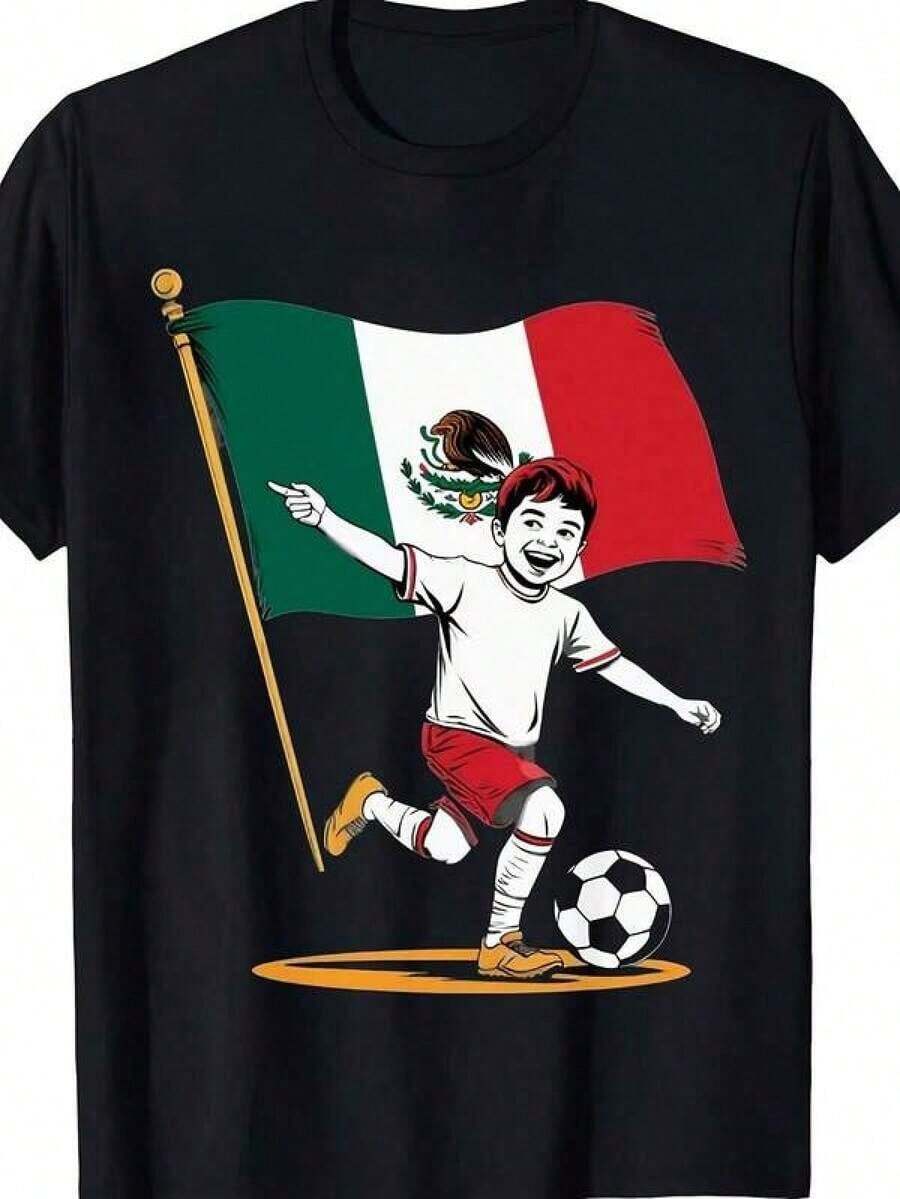 ropa de hombre Camiseta con bandera de aficionado al fútbol de México para hombre y mujer - Diseño de la selección nacional mexicana con emblema de cactus, suave y transpirable, cuello redondo ligero, ropa casual unisex para hombre y mujer, tallas S-XXXL, lavable a máquina, regalo ideal para aficionados al fútbol - Camiseta elegante estilo Y2K para mujer con estampado de dibujos animados, top casual de manga corta y cuello redondo, ropa para todas las estaciones. | Ropa Casual de Moda | Estampado de Letras de Moda 9CVEConjuntos de Vacaciones de Verano 2026 - Negro - Ver 1