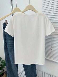 Camisa de Mujer de Verano con Patrón Bordado de Langosta Náutica, Cuello Redondo, Corte Holgado Casual, Manga Corta, Transpirable y Cómoda - Blanco - Ver 2