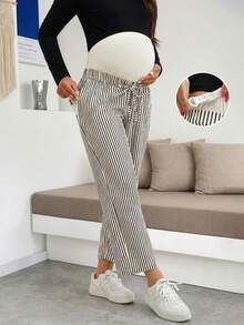 Maternity Contrast Stripe Drawstring Waist Loose Casual Pants, Suitable For Vacation And Home Wear, Spring/Summer/Autumn (JH25124) Black - Black - View 1