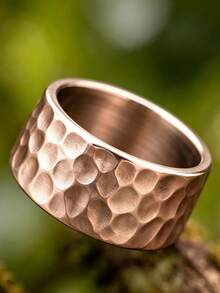 Cincin Geometris Lingkaran Bertekstur Minimalis, Hadiah Perhiasan untuk Pesta Hari Valentine, Unisex - Mawar - View 2