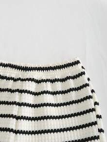 Girls' Casual Striped Black & White Camisole With Ruffle Trim And Matching Elastic Waist Ruffle Trim Pants Set - Black and White - View 7
