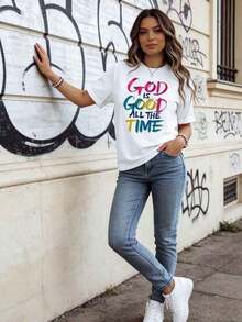 Impala Dios Es Bueno Todo El Tiempo - Camiseta Cristiana Para Mujer, Con Estampado GráFico De DeclaracióN De Fe Religiosa, Top Casual De Verano. - Blanco - Ver 2