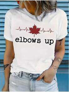 Women's Essential Casual T-Shirt With Canadian Maple Leaf "Elbow Up" Print - 100% Pure Cotton, Loose Fit, Short Sleeves, Machine Washable, Suitable For Spring And Summer, A Great Gift Choice, Breathable Fabric, Comfortable Style. Soft Cotton For Everyday Summer Wear. - 白色 - 查看 1