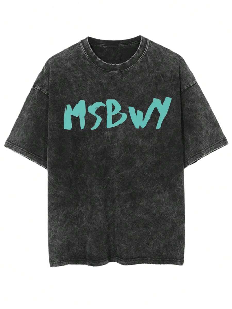 1 pieza de camiseta negra antiarrugas, de corte holgado, estilo vintage, con estampado, manga corta, ropa unisex Msbwy "La música es más hermosa gracias a ti", top de estilo rave de corte holgado, 180g, 100% algodón. - Negro - Ver 1