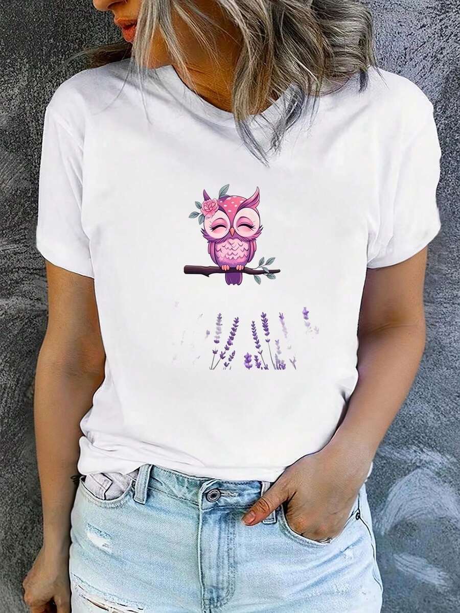 Camiseta de verano para mujer, de manga corta y estampada, moderna y casual, lavable a máquina, ajuste cómodo, estampado plano 2D. - Blanco_07 - Ver 1