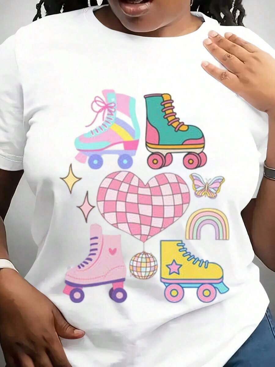 Camiseta Retro de Patines, Camiseta Colorida de Patinaje, Estilo Vintage de los 70 y 80, Camiseta Gráfica de Patinaje y Discoteca, Top de Estética Pastel, Regalo para Patinadores - Blanco - Ver 1