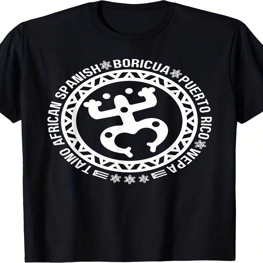 Decoración exclusiva para el Día de la Independencia/Día del Padre Neo áfrica Espa?a Puerto Rico Porico Asia Pacífico Neo Camiseta - Unisex, Verano 2025, Manga corta, Estampado, Color liso, 180 g, 220 g, Cuello redondo, Estilo retro, Corte regular, Estampado pintado, Ropa cultural - Negro - Ver 1