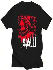 Camisetas de algodón puro de alta calidad, estampadas con retratos de películas de terror y motivos de motosierras, estilo femenino, lindas camisetas de anime estilo Harajuku, colores brillantes y transpirables, estilo Harajuku. - Negro - Ver 1