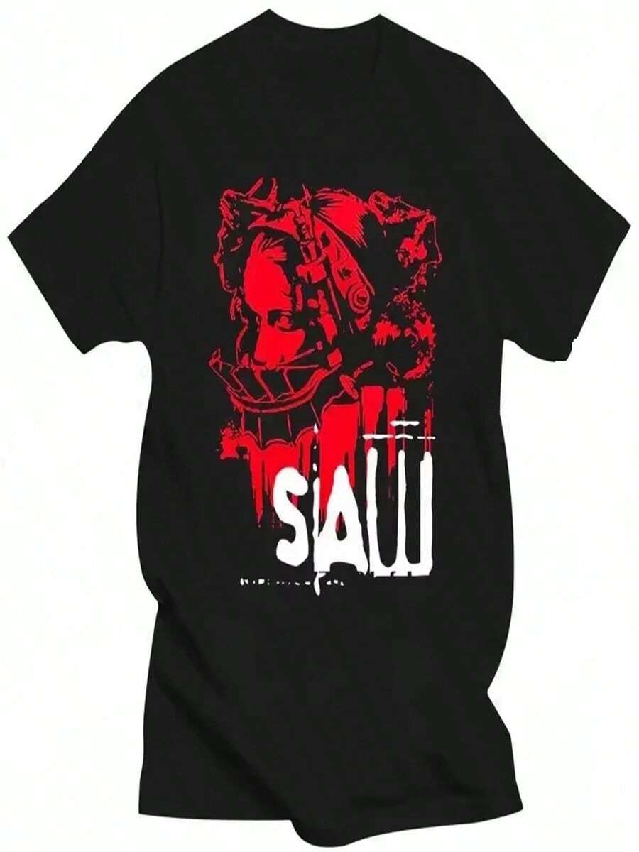 Camisetas de algodón puro de alta calidad, estampadas con retratos de películas de terror y motivos de motosierras, estilo femenino, lindas camisetas de anime estilo Harajuku, colores brillantes y transpirables, estilo Harajuku. - Negro - Ver 1