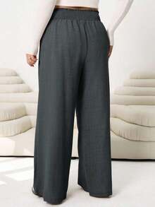 2026 Primavera/Verano Nuevos pantalones casuales para uso diario, fiestas, ir al trabajo, volver al colegio, citas, en casa, fiestas de cumpleaños, para múltiples ocasiones, con cintura elástica holgada, pernera ancha, color beige, talla grande - Gris Oscuro - Ver 2