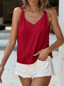 Camiseta sin mangas de unicolor para mujer, blusa de verano verde - Rosa Roja - Ver 4