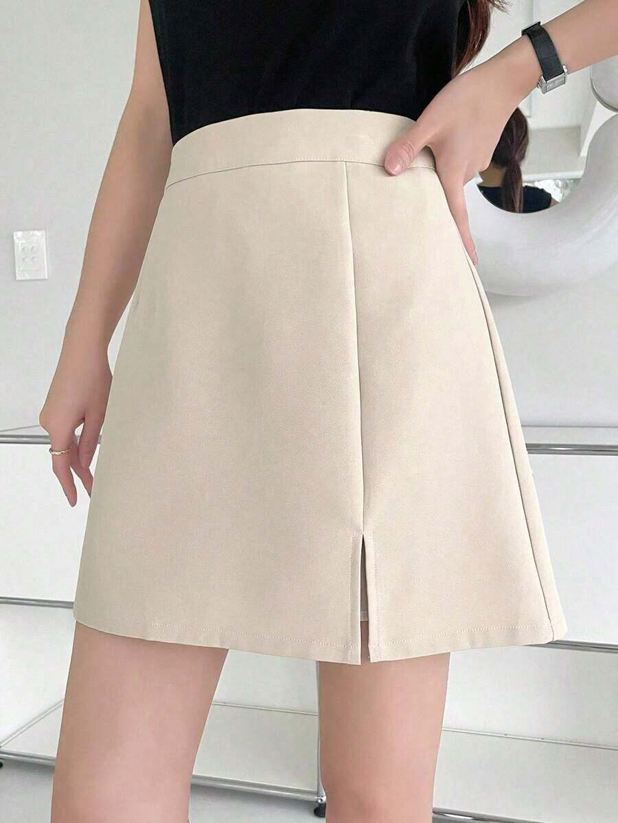 Falda-pantalón Sólido Con Raja En El Dobladillo - Albaricoque - Ver 1