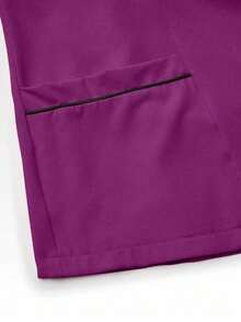 Conjunto de uniformes médicos: Parte superior de cuello en V de manga corta y pantalones para trabajadores de la salud - Rojo violeta - Ver 7