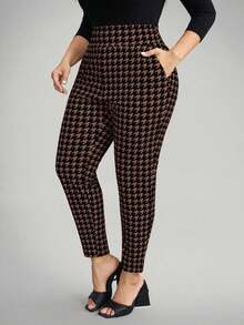 Pantalones casuales con estampado de lunares, bolsillos y aberturas laterales para mujer talla grande.Ideales para vacaciones, Año Nuevo, Día de San Valentín, negocios casuales, oficina, primavera y verano - Marrón Mocha - Ver 4