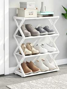 1-Pack 4-Tier X-Type Foldable Shoe Rack, Space-Saving Dustproof Shoe Organizer, Steel Tube Shoe Shelf, No Tools Required, Easy Assembly Shoe Cabinet For Entryway, Hallway, Bedroom, Dorm,Back To School - Multicolor - View 7