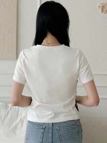 Camiseta de salida con bloque de color y encaje de contraste 2 en 1 - Blanco - Ver 2