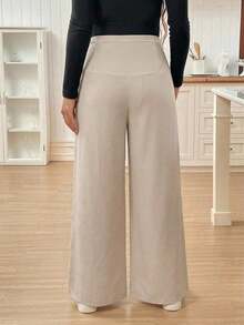 Pantalones casuales de unicolor con bolsillo para mujeres embarazadas, para uso diario - Albaricoque - Ver 2