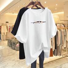 Women's Casual Printed T-Shirt, Short Sleeves, Round Neck, Spring/Summer Urban Fashion Unisex T-Shirt. QUQM - Màu xám đen - Xem 2