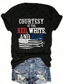 Camiseta de Talla Grande para Mujer con Diseño Patriótico de Bandera Americana en Rojo, Blanco y Azul, Camiseta Casual de Manga Corta con Cuello Redondo, Top de Verano Transpirable, Lavable a Máquina, Ropa de Primavera y Verano, Atuendo Casual, Diseño Patriótico, Tela Transpirable, Ropa con Bandera Americana, Tallas L-3XL 4XL 5XL, 100% Algodón, Camiseta de Algodón Puro para Mujer, Adecuada para primavera, verano y otoño. - Negro - Ver 6