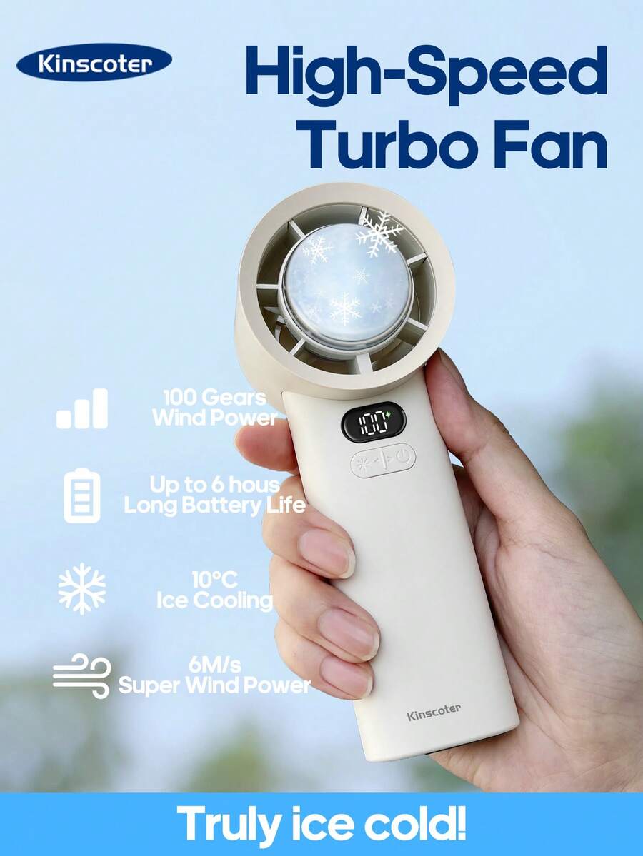 kinscoter 1pc 3600mAh Rechargeable Portable High-Speed Mini Handheld Fan, Outdoor Camping Travel Essential, Back To School Summer Air Cooler, 100-Level High Wind Speed Adjustable Personal Mini Cooling Fan - Handheld - View 1