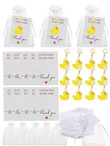 30/15/3pcs Cute Little Yellow Duck Keychain Set, Includes Little Duck Keychains, Thank You Cards, White Bags, Gift For Colleagues And Friends, Key Ring Pendant, Exquisite Birthday Gift, Essential Holiday Decoration, Suitable For Theme Parties, Birthday Parties, Party Decoration, Perfect Gift Choice - Multicolor - View 2