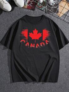 Distressed Canadian Flag Graphic Tee For Patriotic Styles, Perfect For Canada Day Celebrations And National Events. 100% Cotton. Great For Gifting. Women's Tee. Stylish. Bohemian Style. Soft, Breathable, And Comfortable Garment, Perfect For Spring, Summer, And Fall; Ideal For Vacations, Travel, And Everyday Wear. Perfect For Watching A Game. - 黑色 - 查看 3