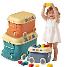 Cestas de Almacenamiento, Caja de Juguetes para Niños, 3 Piezas Juguetero Organizador Infantil, con Ruedas y Asas, Cestas de Organizadoras de de Apilable para Ropa Juguetes, para Niños, Niñas - Multicolor - Ver 2