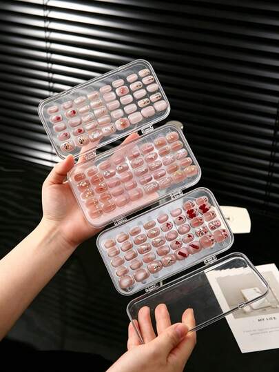 1/3pcs Nail Art Plate Storage Box, Transparent 3-Layer Nail Plate Display And Storage Long Box, Professional For Nail Salon, Nail Artist And Home Salon, Suitable For Nail, Jewelry And Rhinestone Storage, With Adhesive Strips