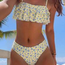 Women's Two-Piece Swimsuit With Halter Neck Lace And Ruffles, Stylizes And Flatters The Figure. - 圖片色 - 查看 1